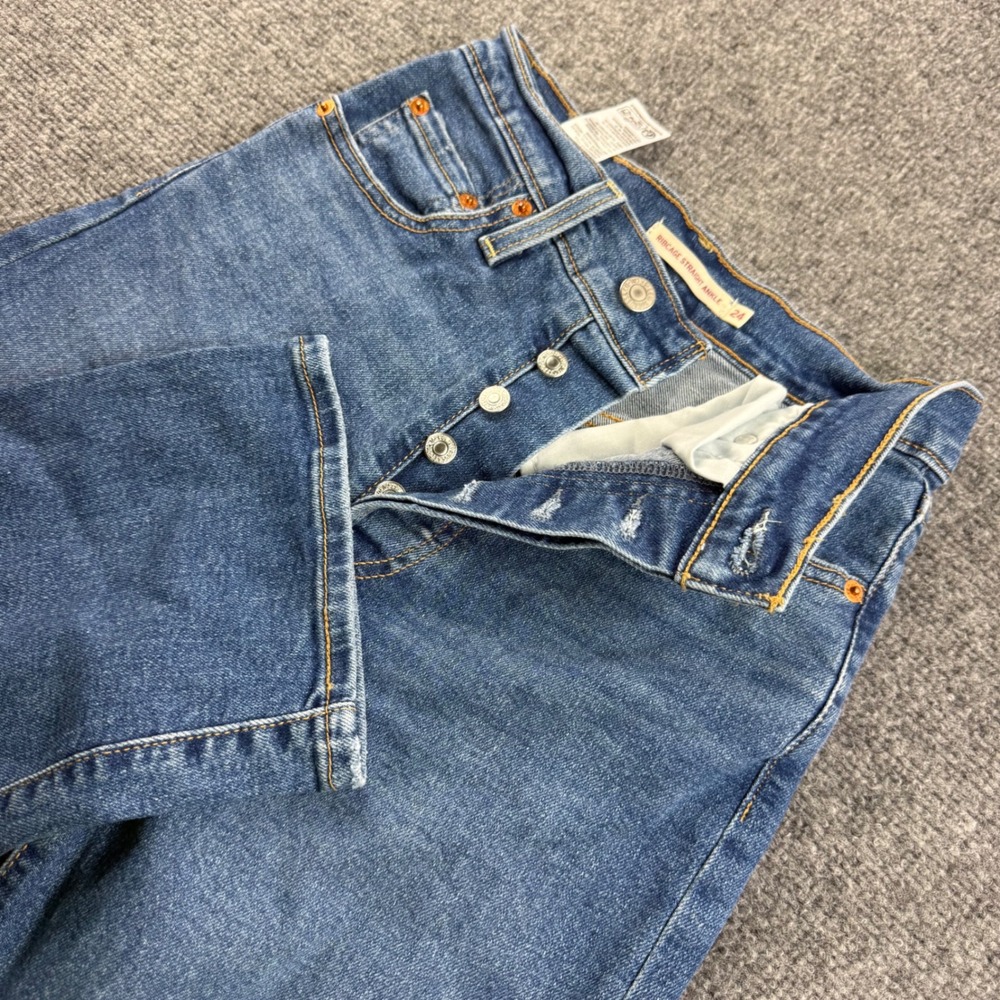 Levi's Ribcage Straight Ankle Jeans 24 Blue Super High Rise Button Fly Women's